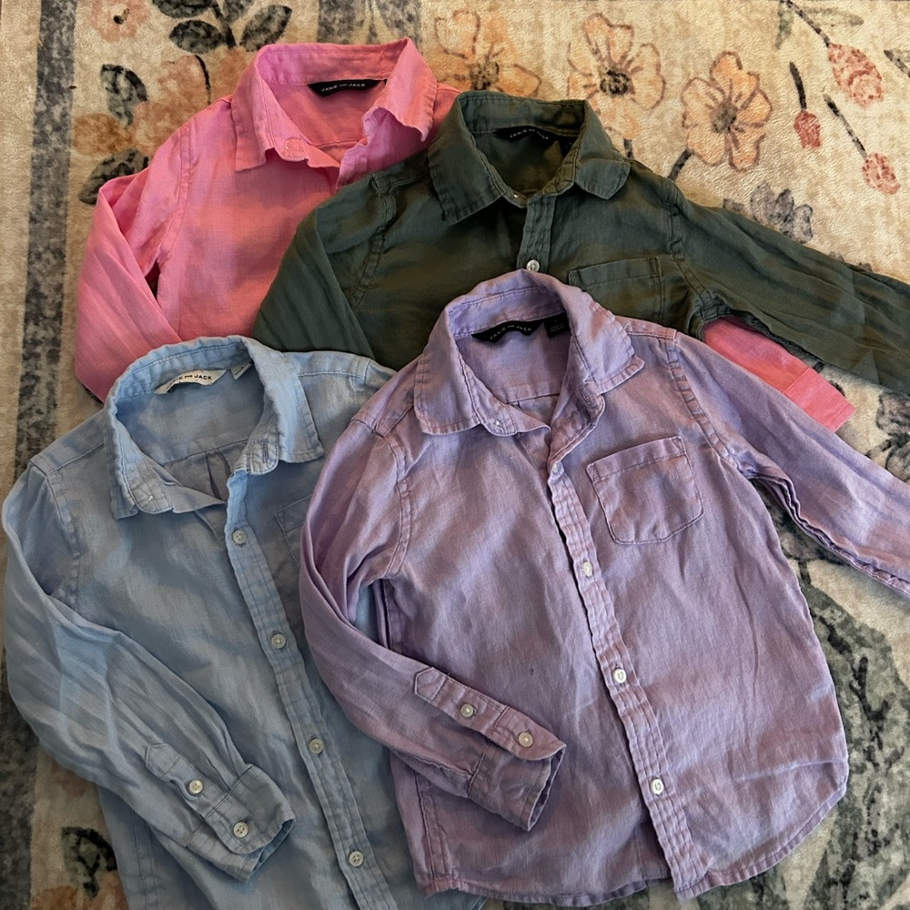 Janie and Jack 3T Linen Shirt Bundle (Set of 4 Long Sleeve Button-Down Shirts)
